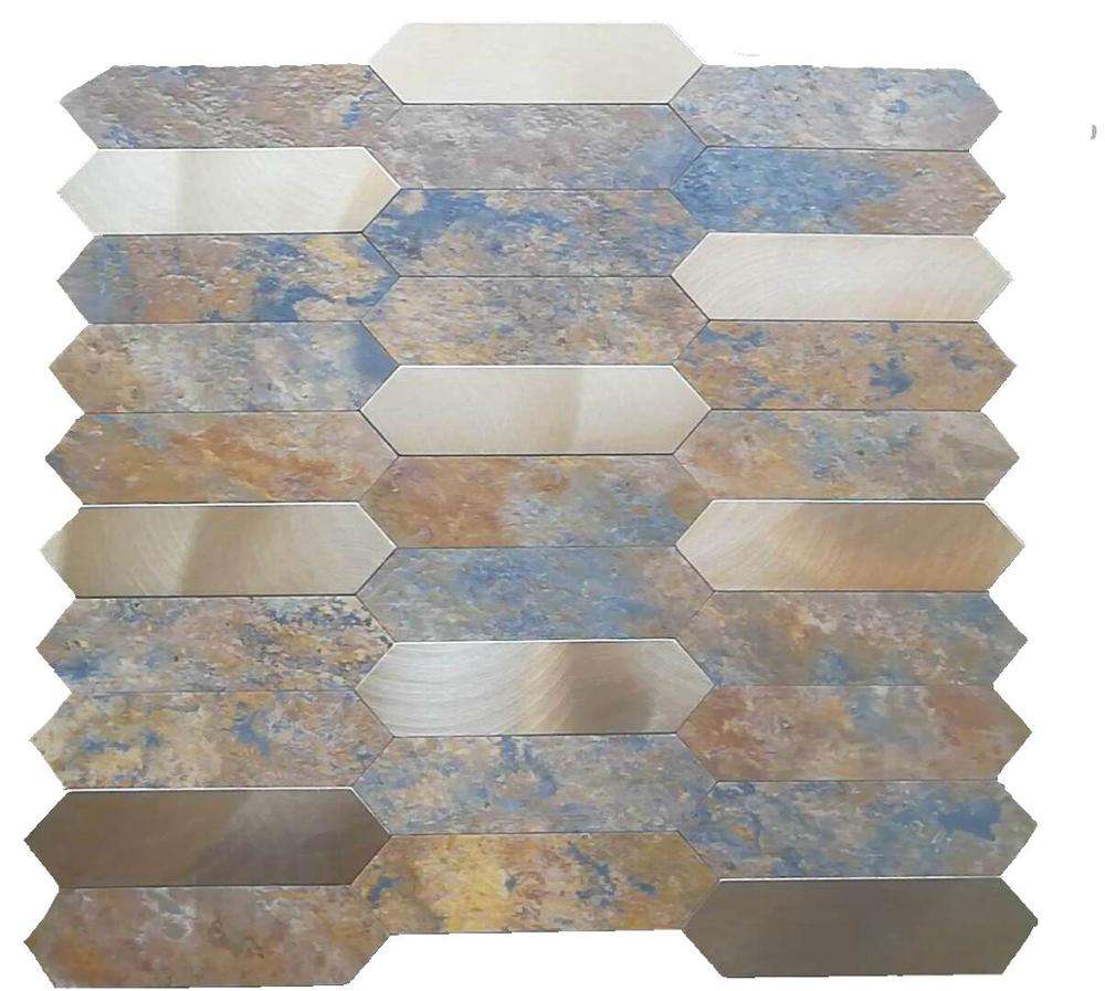 Quick Instant Mosaic Backsplash Decoration Metal and Stone Pattern PVC Mixed Adhesive Tile