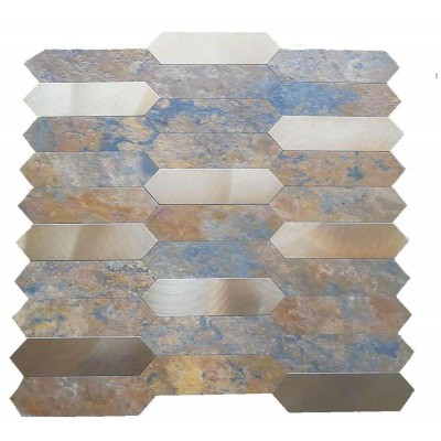 Quick Instant Mosaic Backsplash Decoration Metal and Stone Pattern PVC Mixed Adhesive Tile