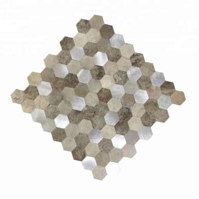 Just Peel and Stick Hexagon PVC Faux Marble with Brushed Alum Wall Decor Paster